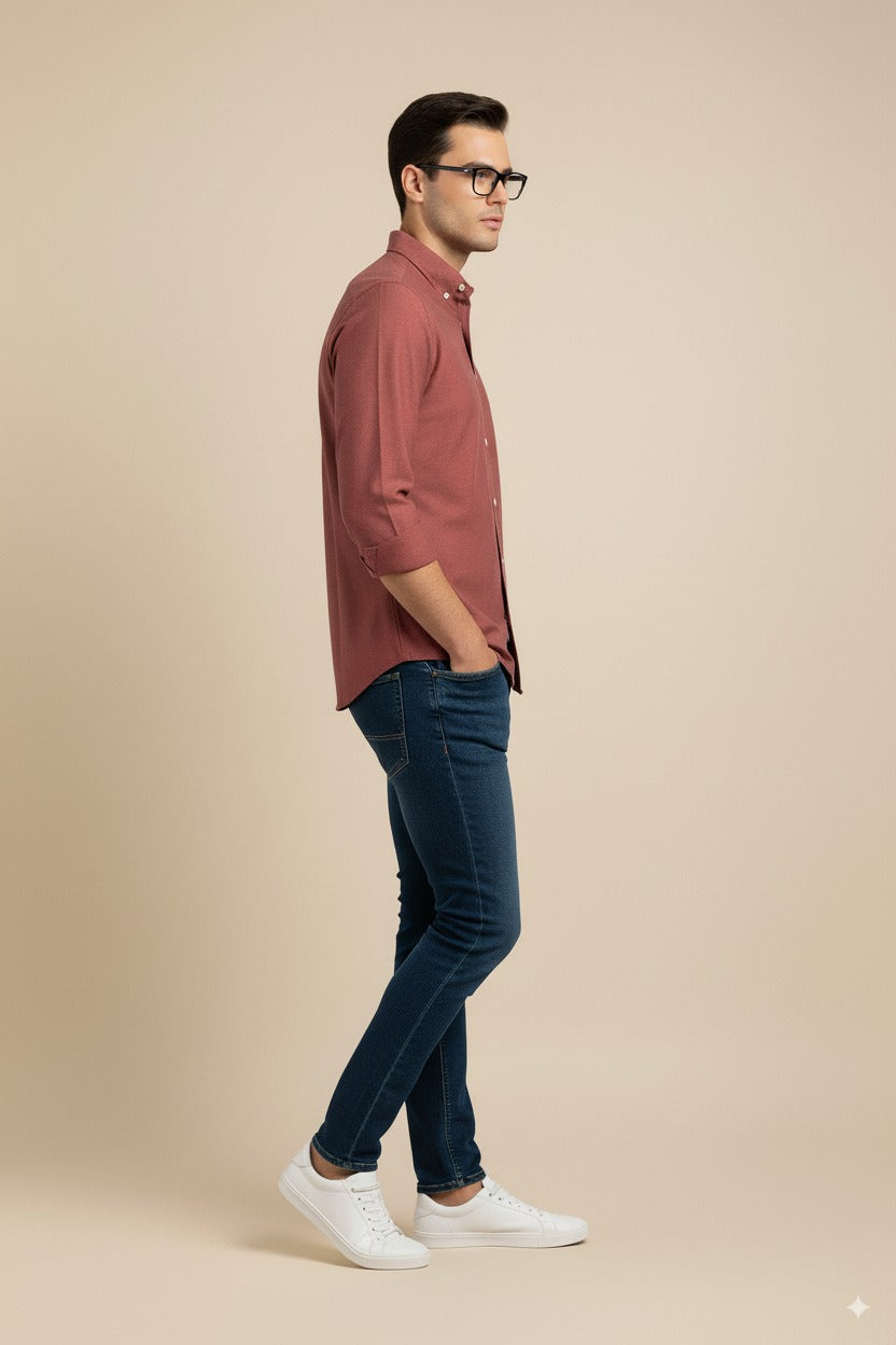 Salmon Color Jacquard Shirt