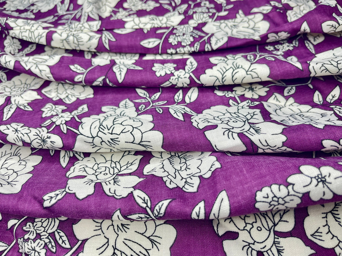 Floral Print Purple Color Pure Cotton Fabric (Width 58 Inches)
