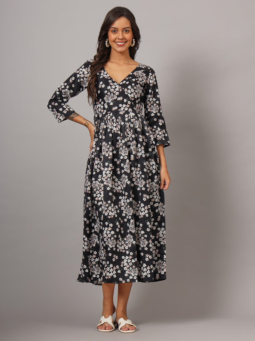 Floral Print Angrakha Style Kurta