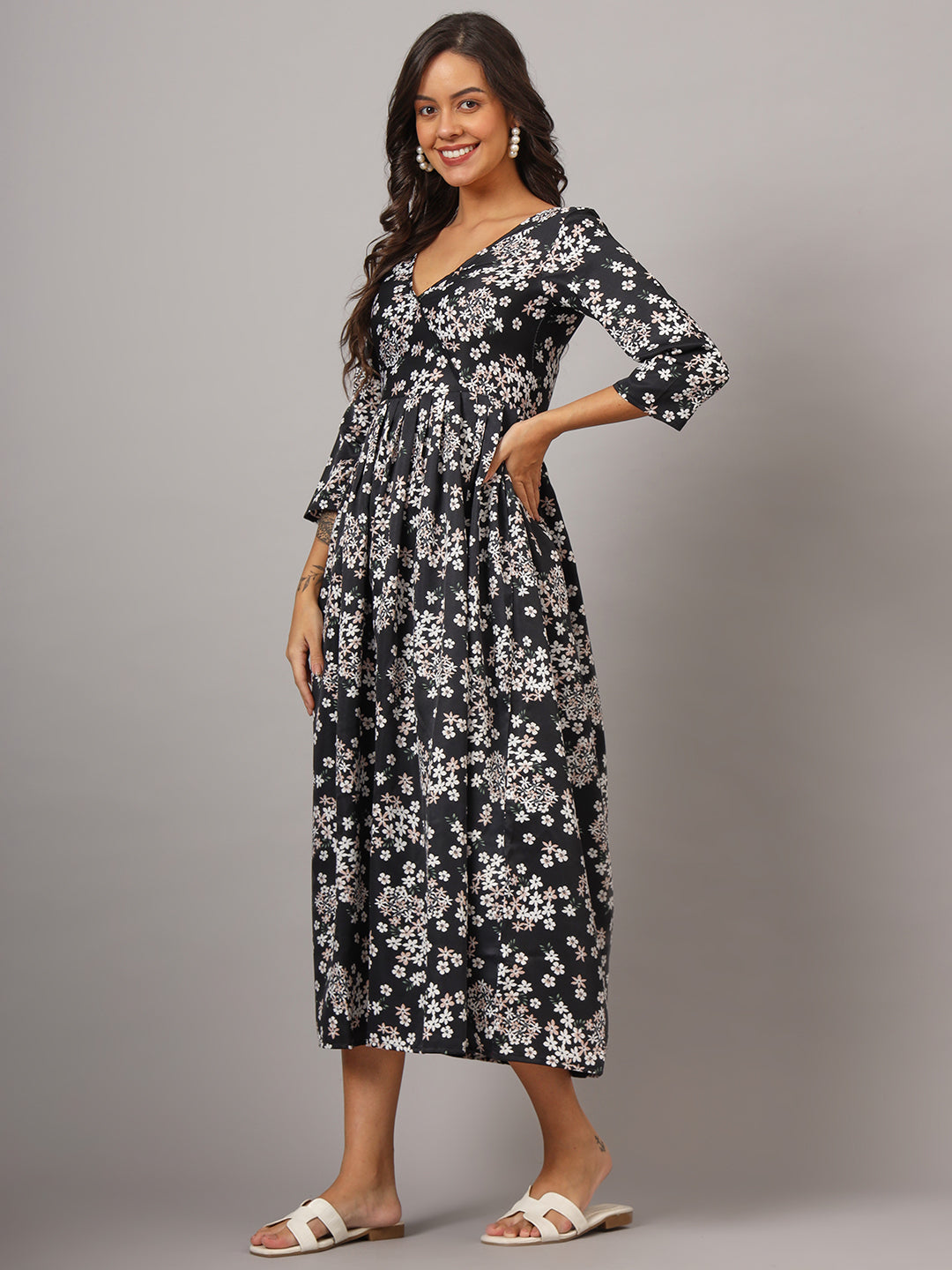 Floral Print Angrakha Style Kurta