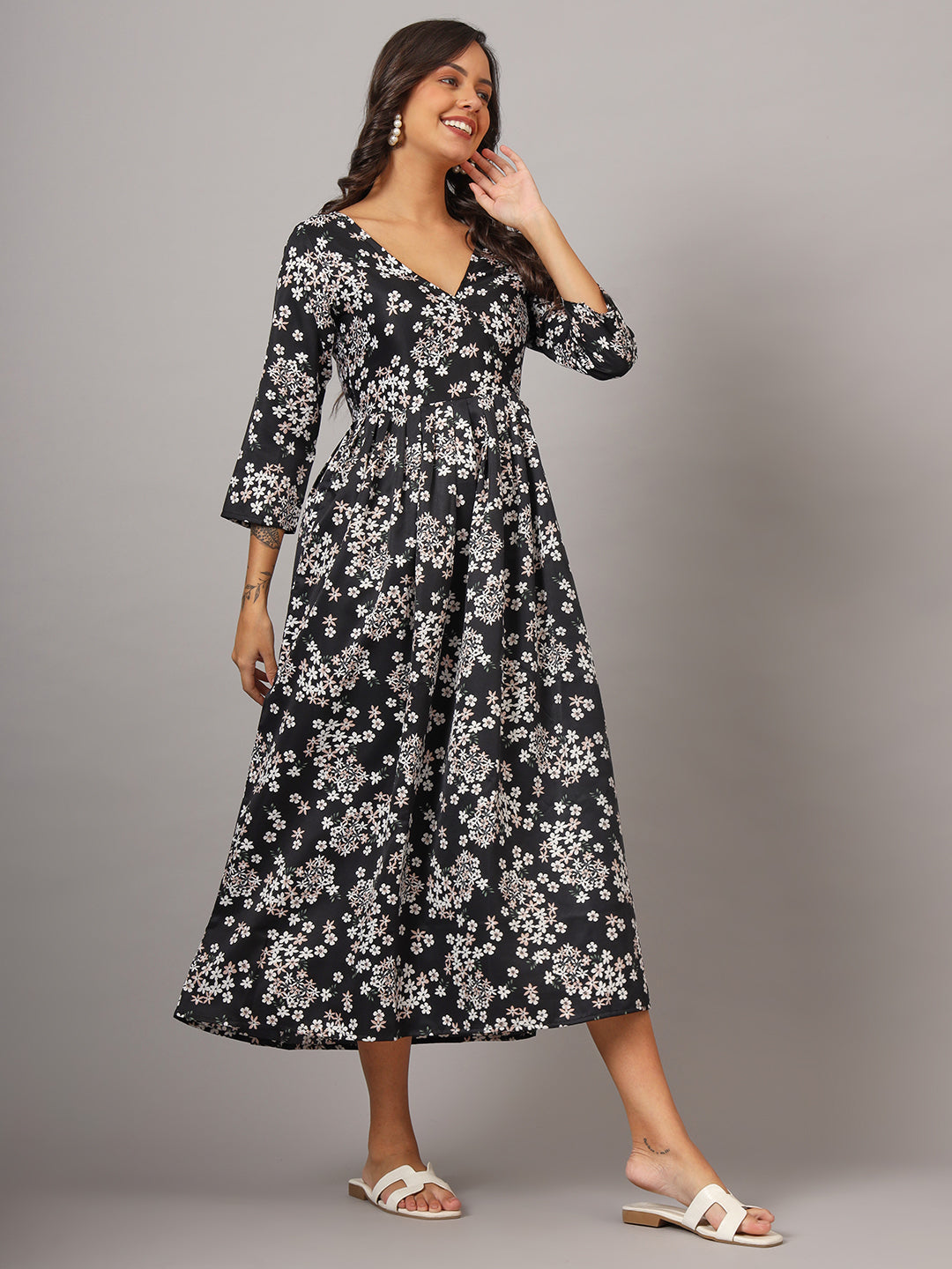 Floral Print Angrakha Style Kurta