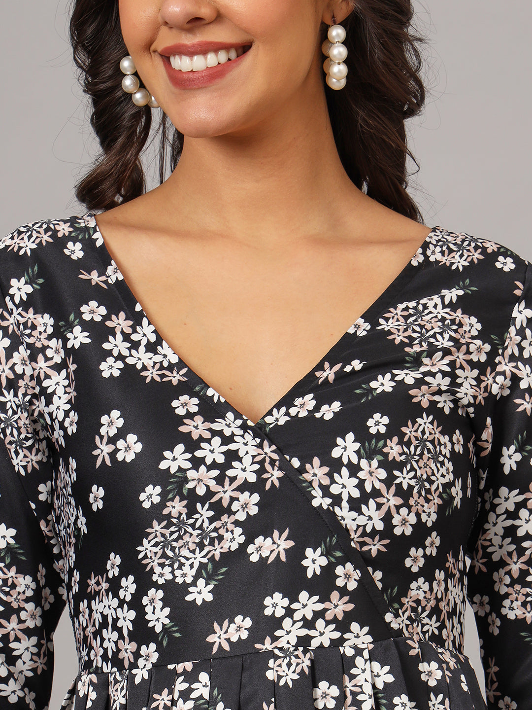 Floral Print Angrakha Style Kurta
