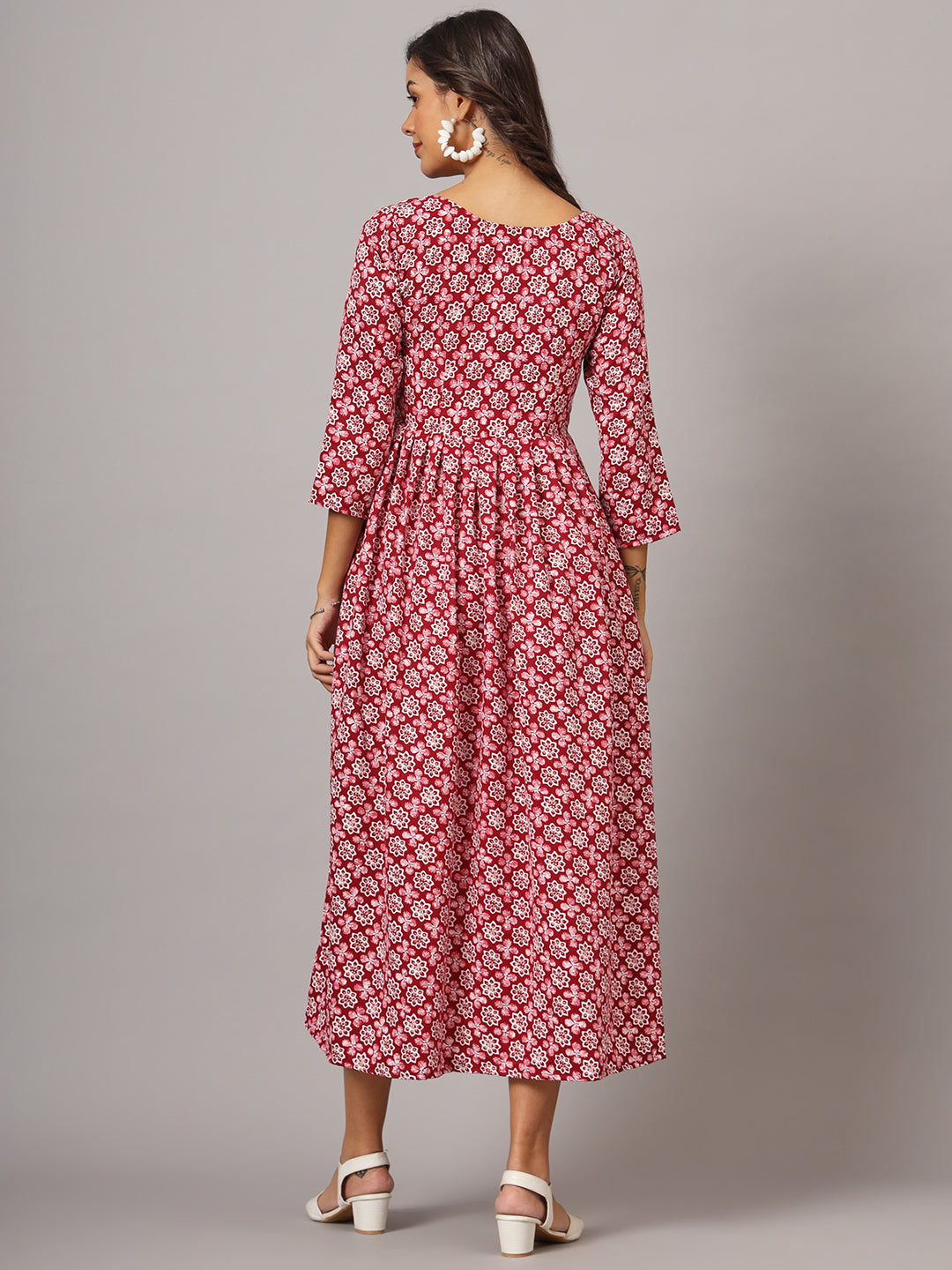 V-neck Calf Length Kurta