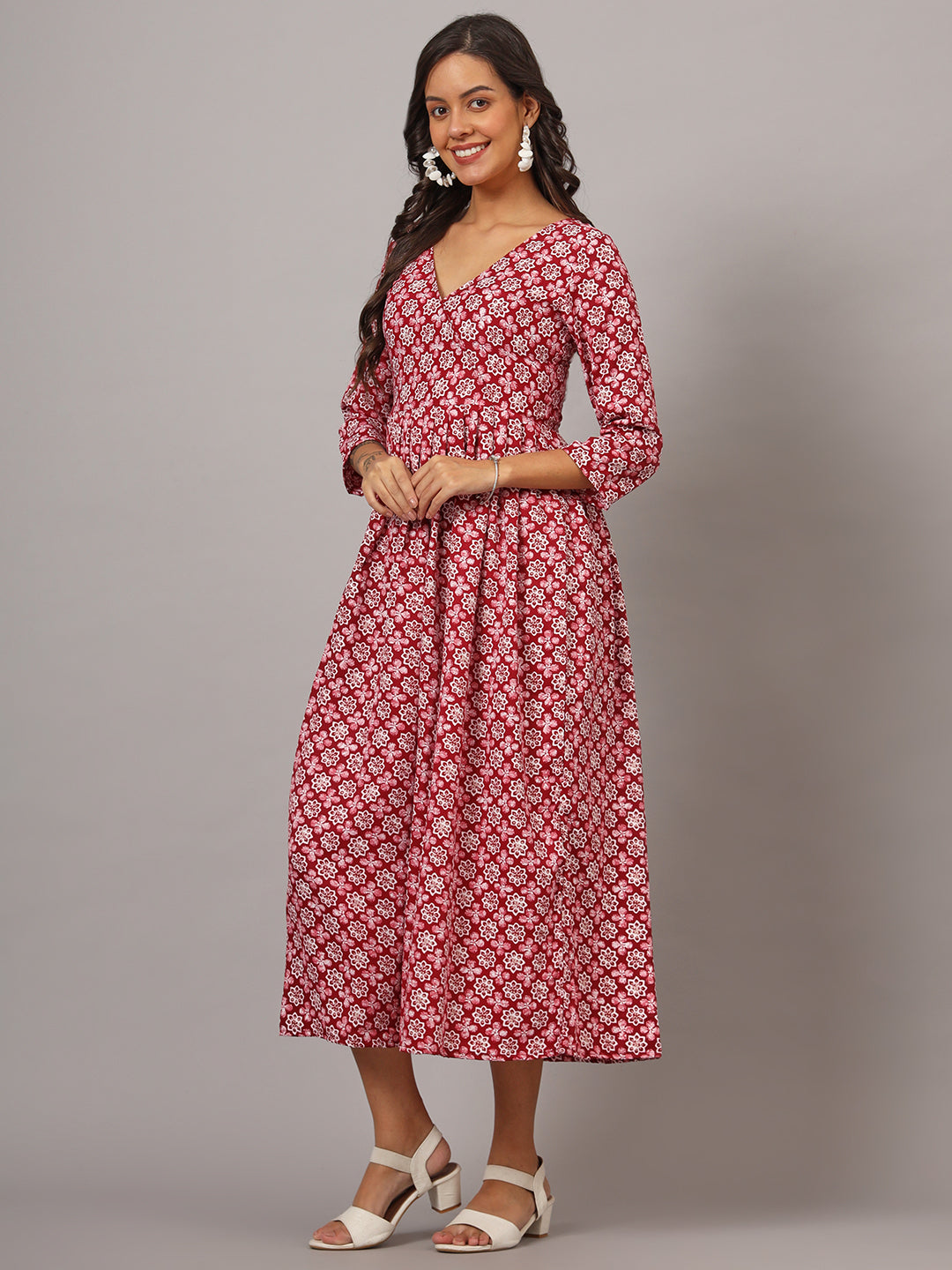 V-neck Calf Length Kurta