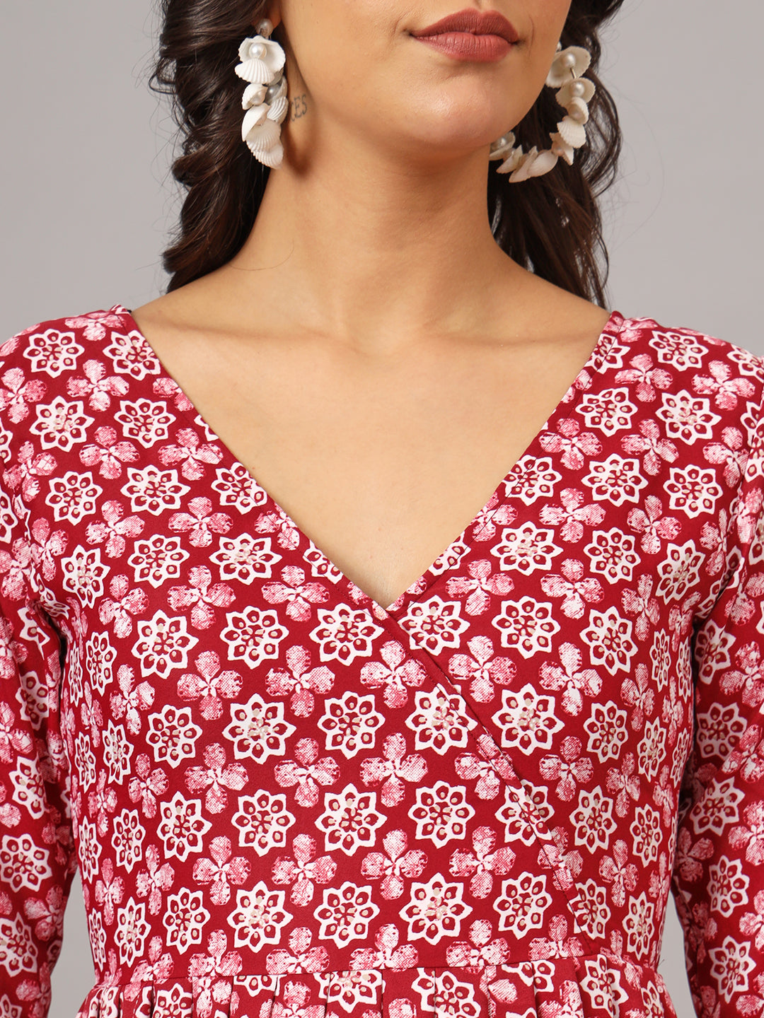 V-neck Calf Length Kurta