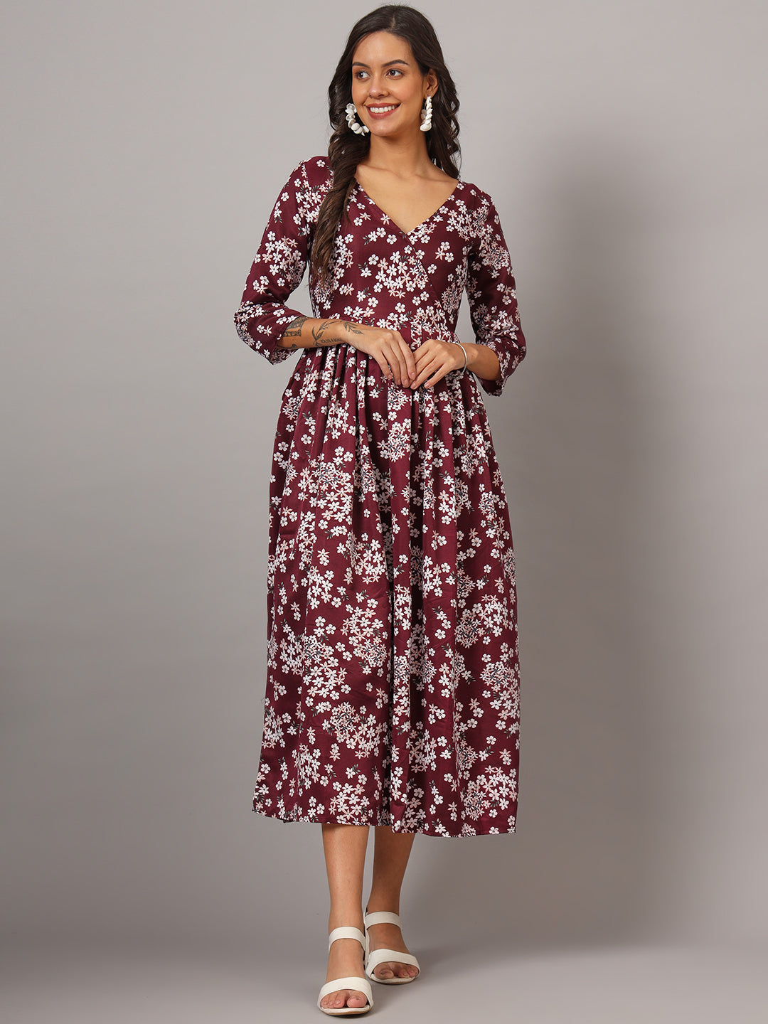 Floral Print Angrakha Style Kurta