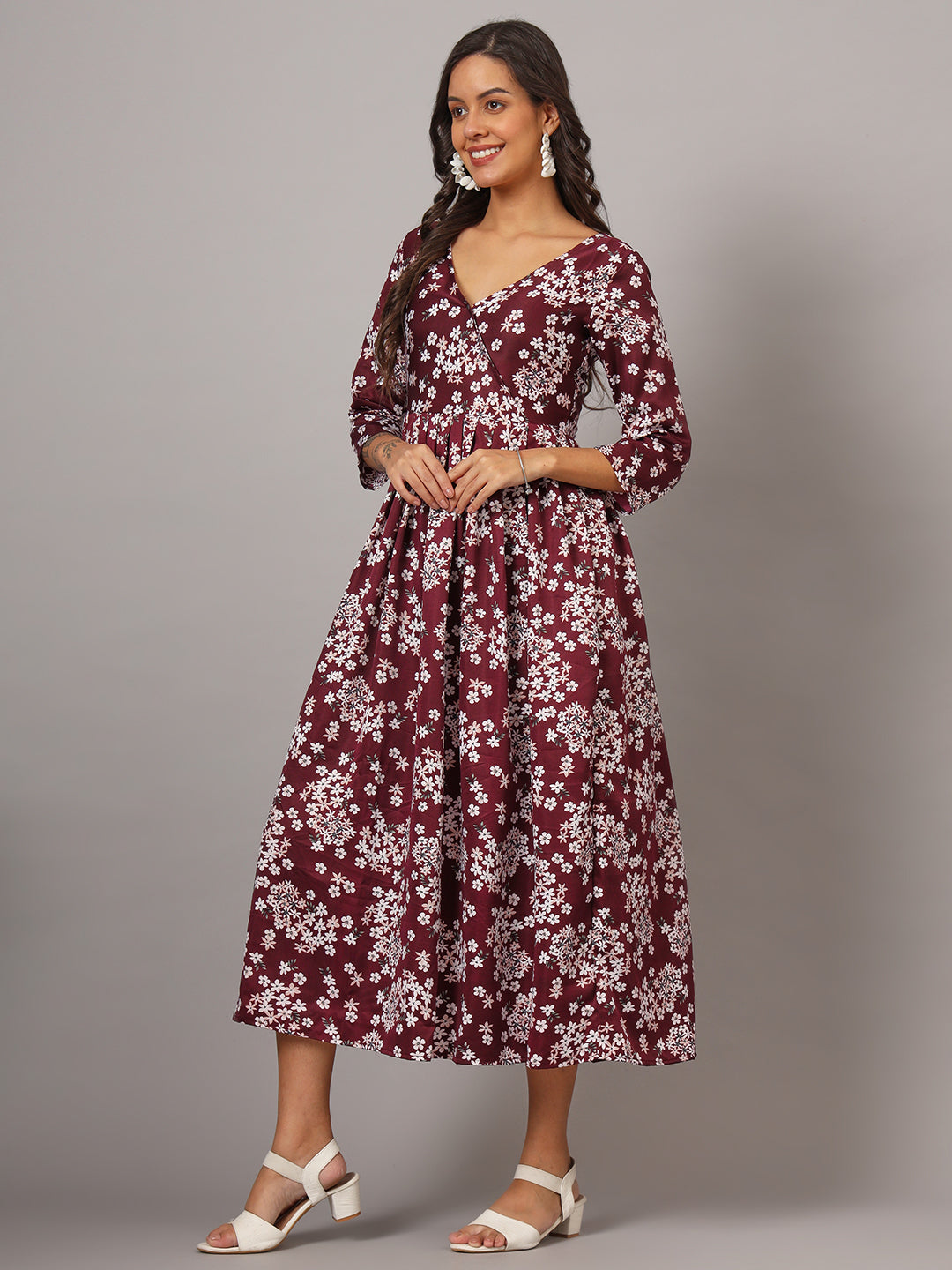 Floral Print Angrakha Style Kurta