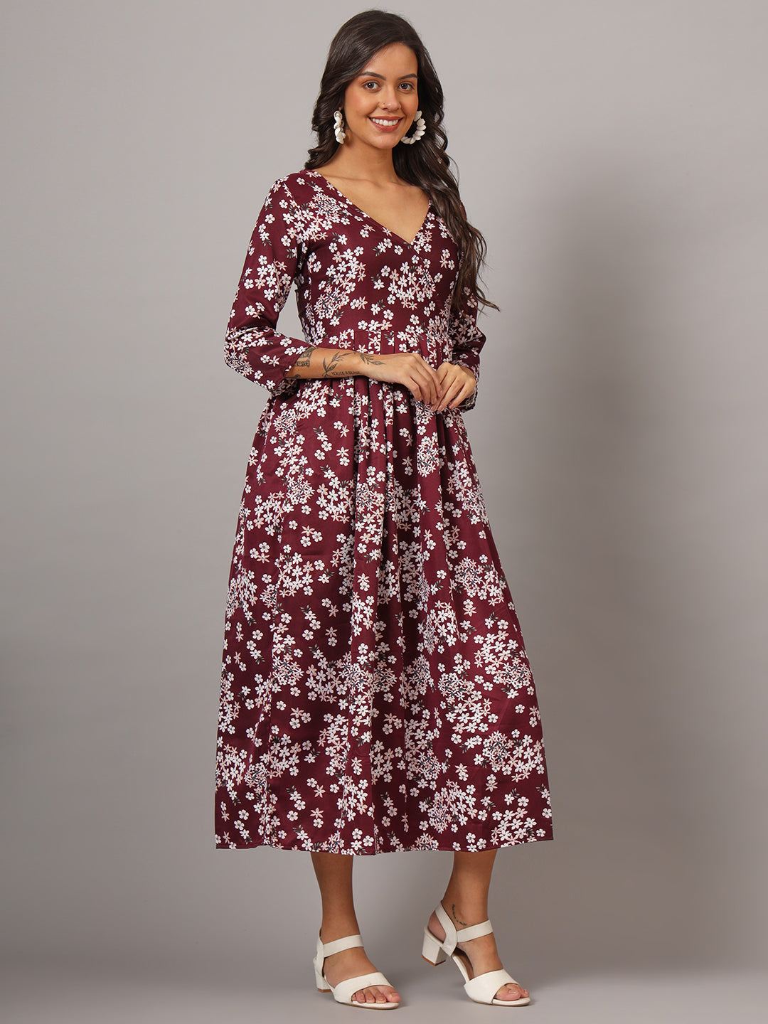 Floral Print Angrakha Style Kurta