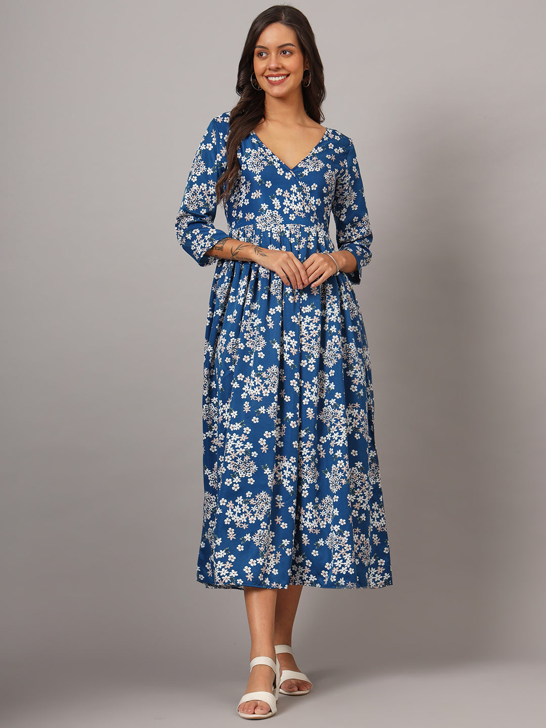 Floral Print Angrakha Style Kurta
