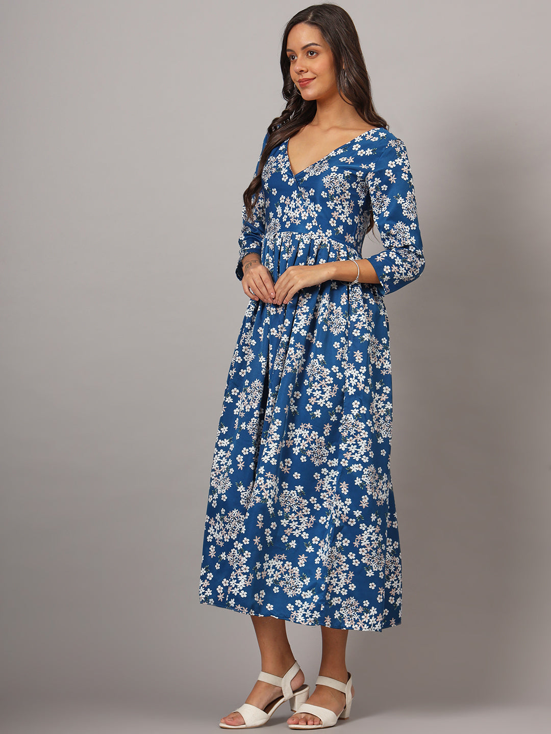 Floral Print Angrakha Style Kurta