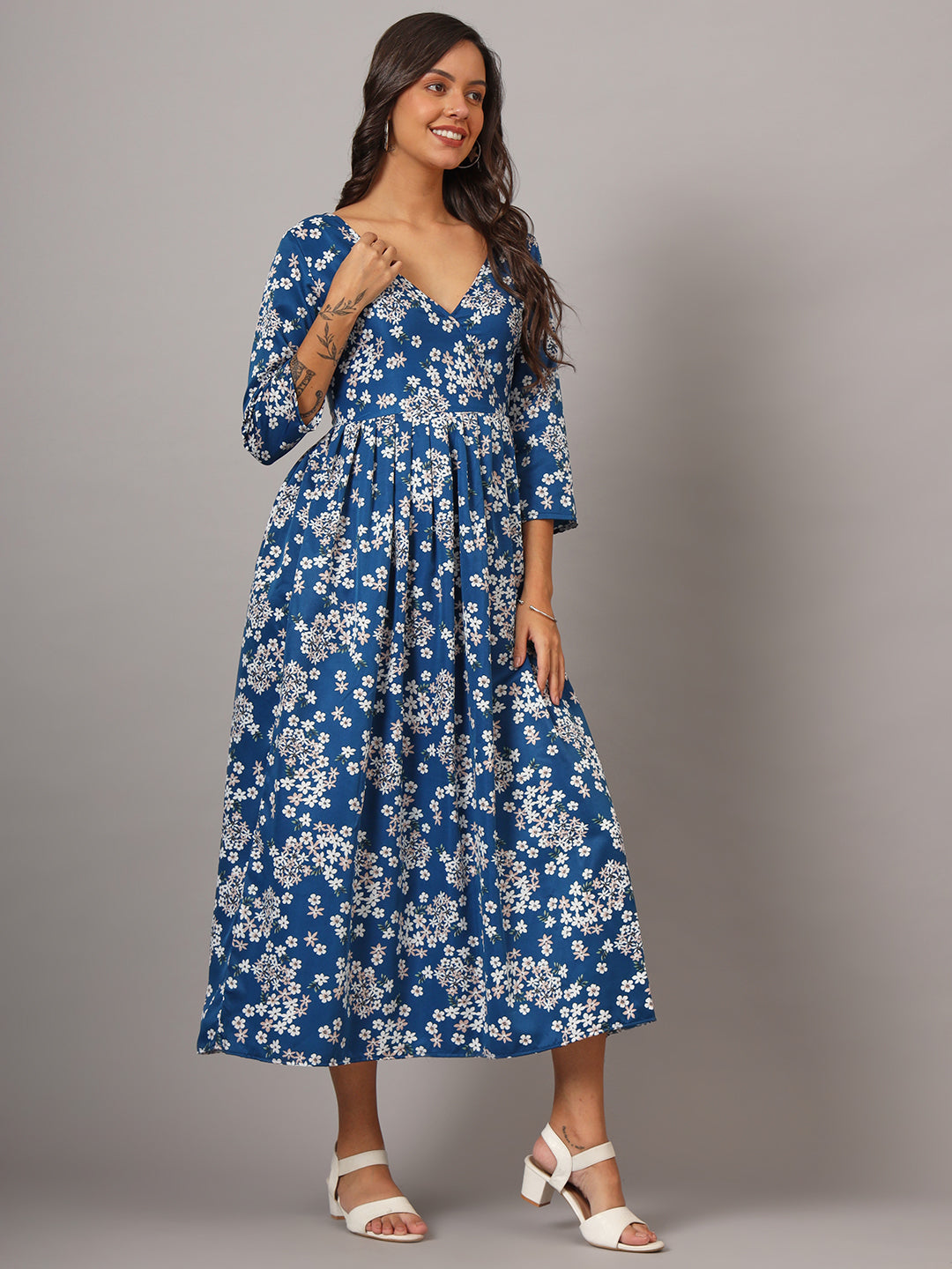 Floral Print Angrakha Style Kurta