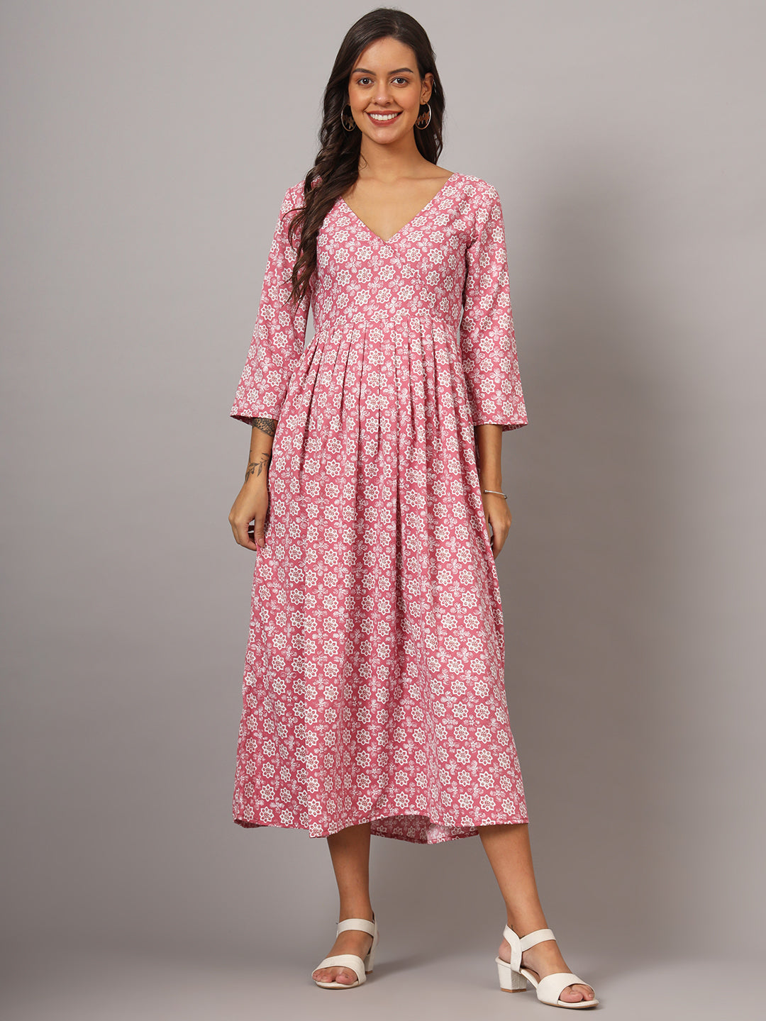 V-neck Calf Length Kurta