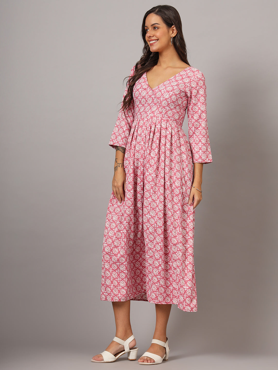 V-neck Calf Length Kurta