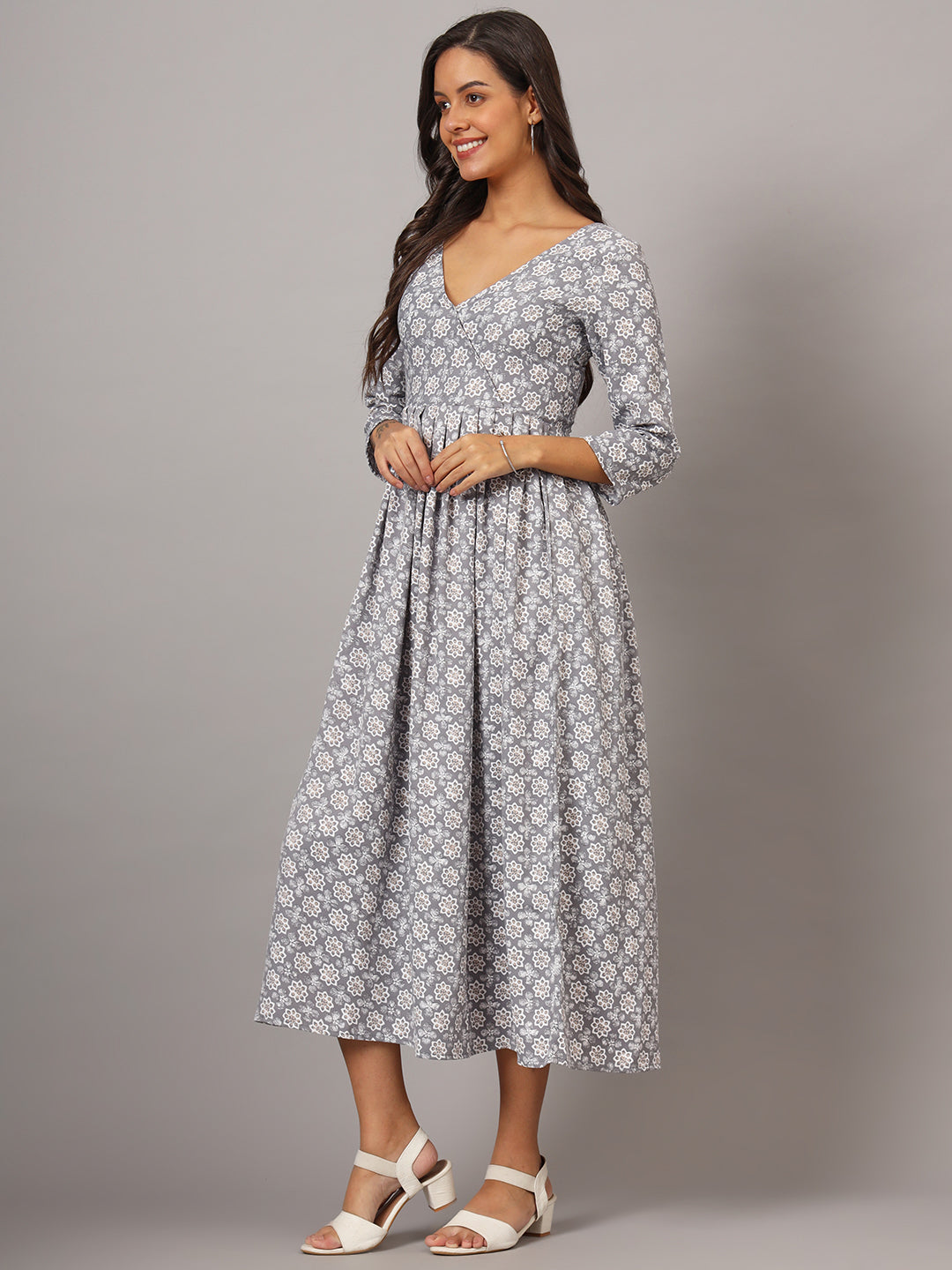 V-neck Calf Length Kurta