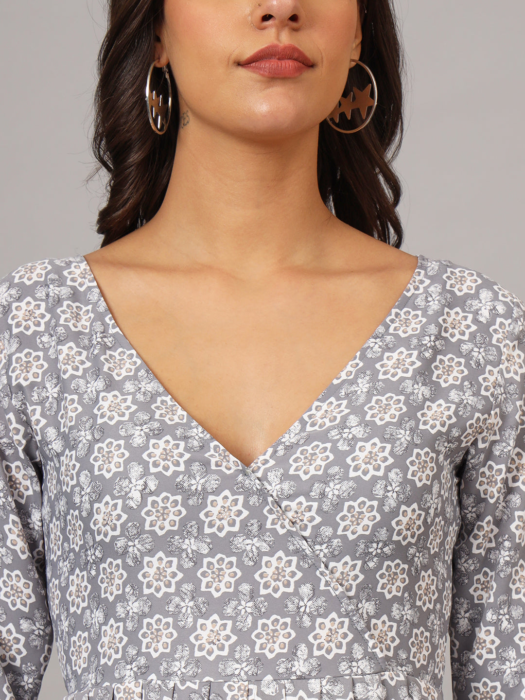 V-neck Calf Length Kurta