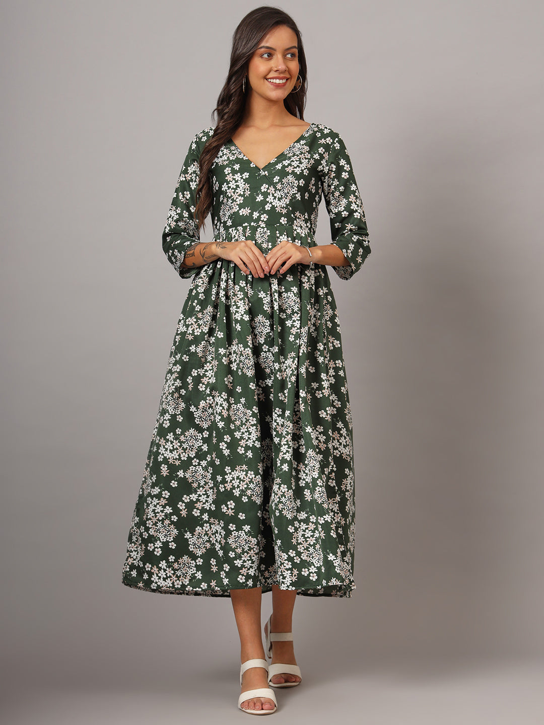 Floral Print Angrakha Style Kurta