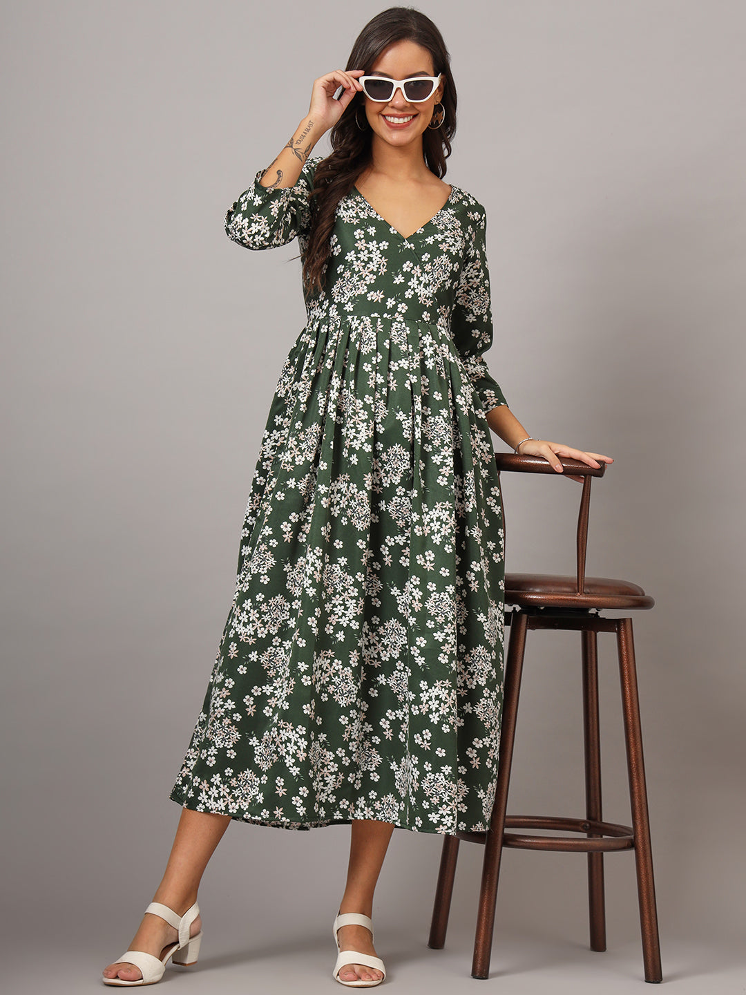 Floral Print Angrakha Style Kurta