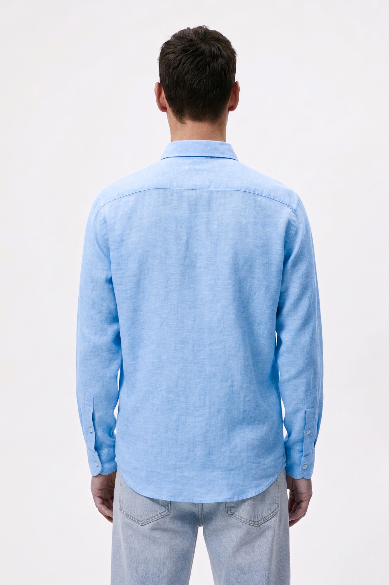 Ice Blue Cotton Linen Casual Shirt