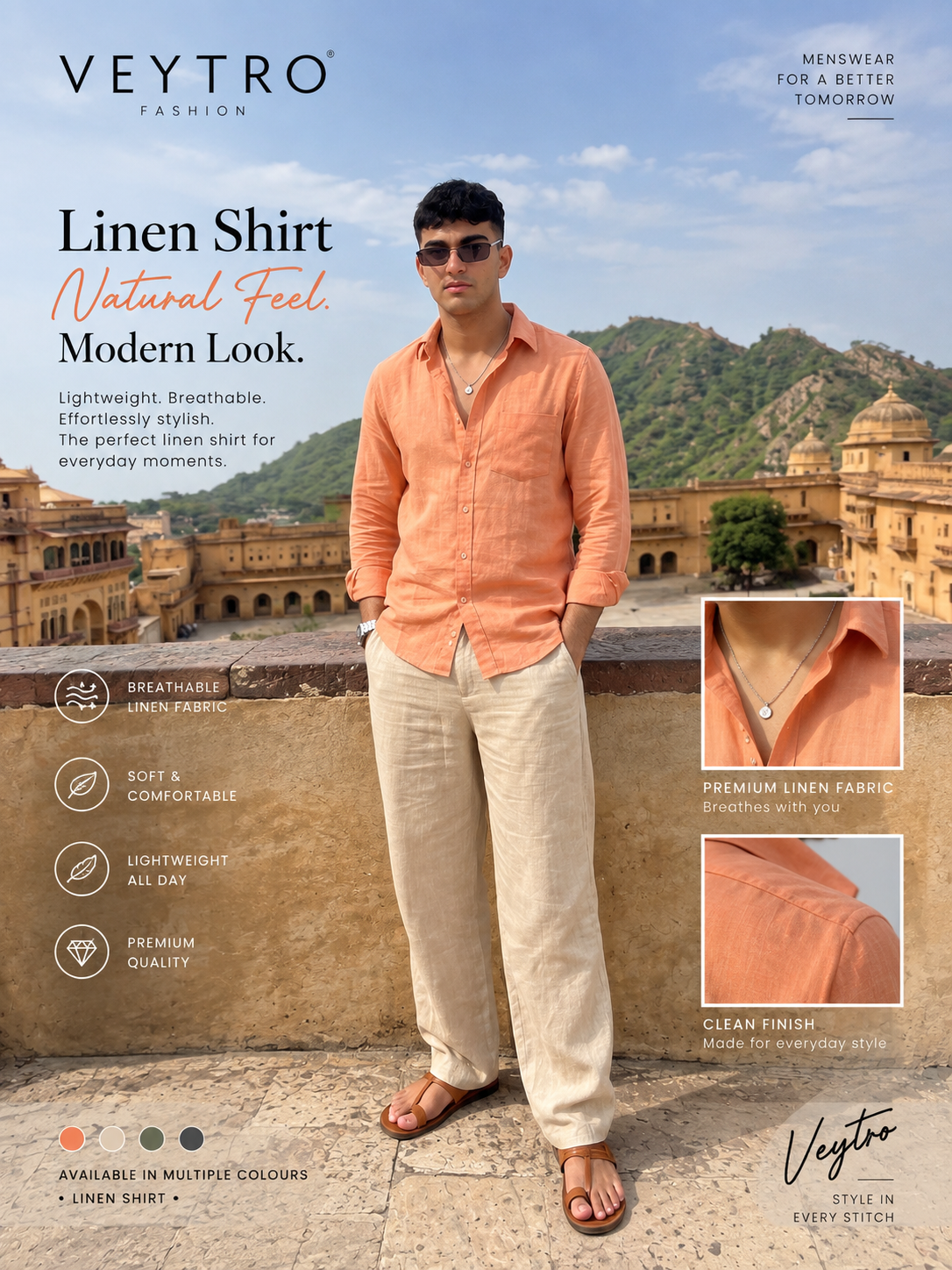 Peach Cotton Linen Shirt for Men – Premium Lightweight & Breathable Casual Shirt