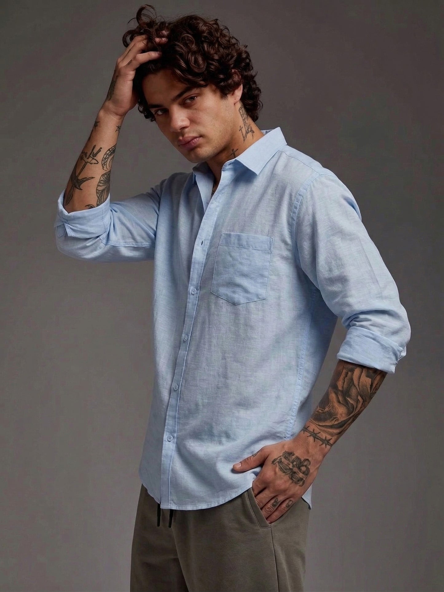 Men’s Light Blue Cotton Casual Shirt