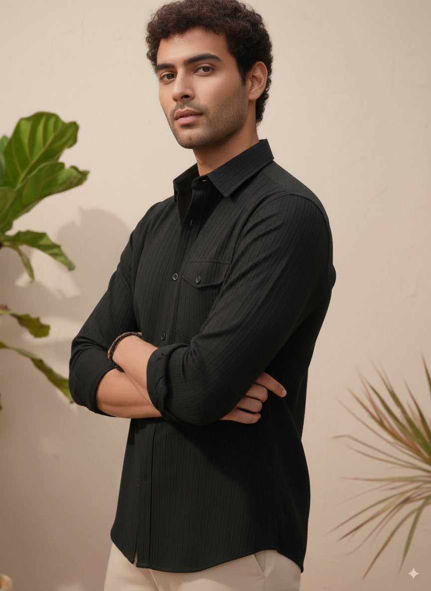 Black Color Striped Jacquard Shirt