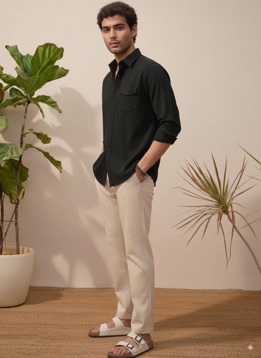 Black Color Striped Jacquard Shirt