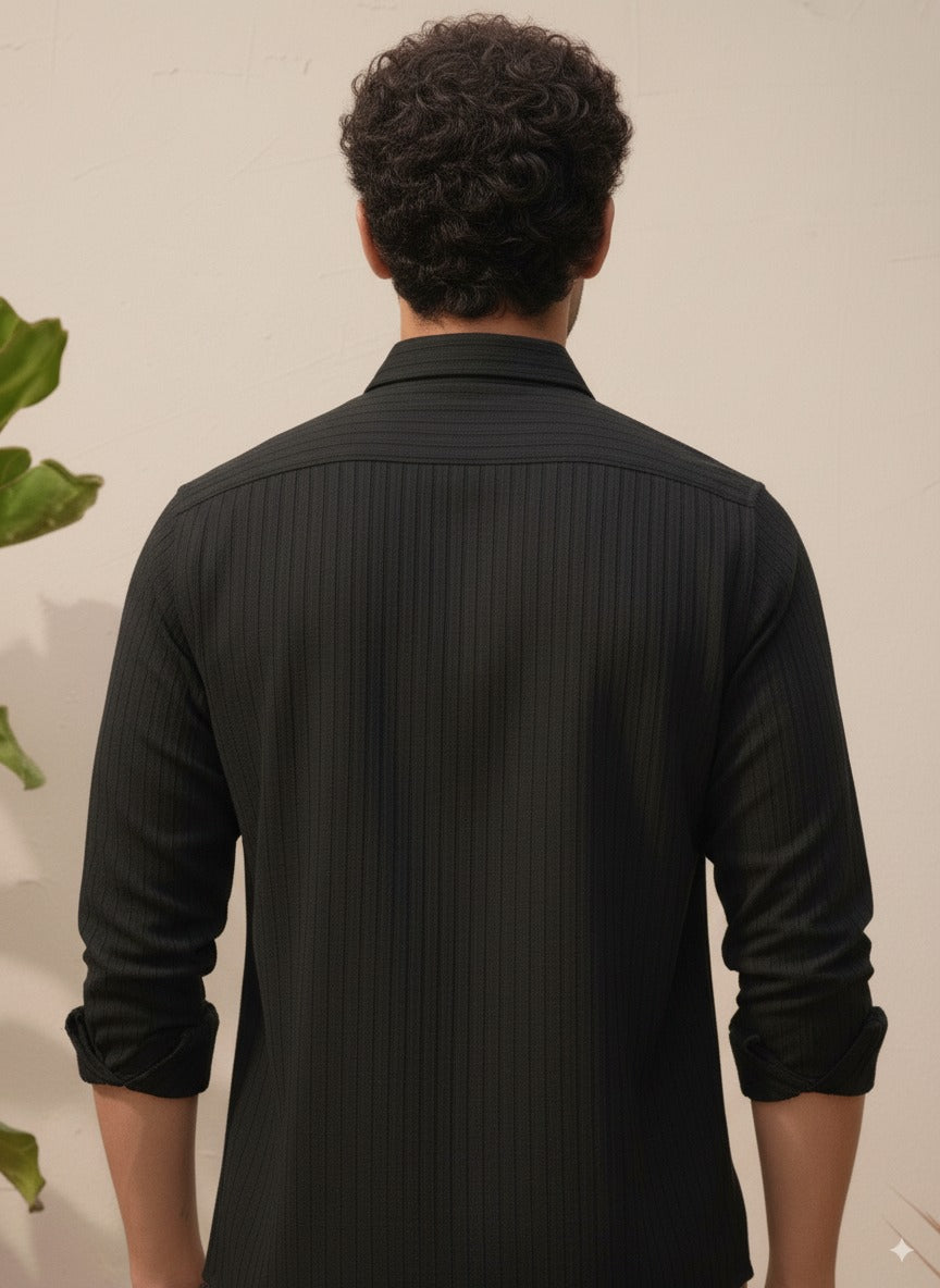 Black Color Striped Jacquard Shirt