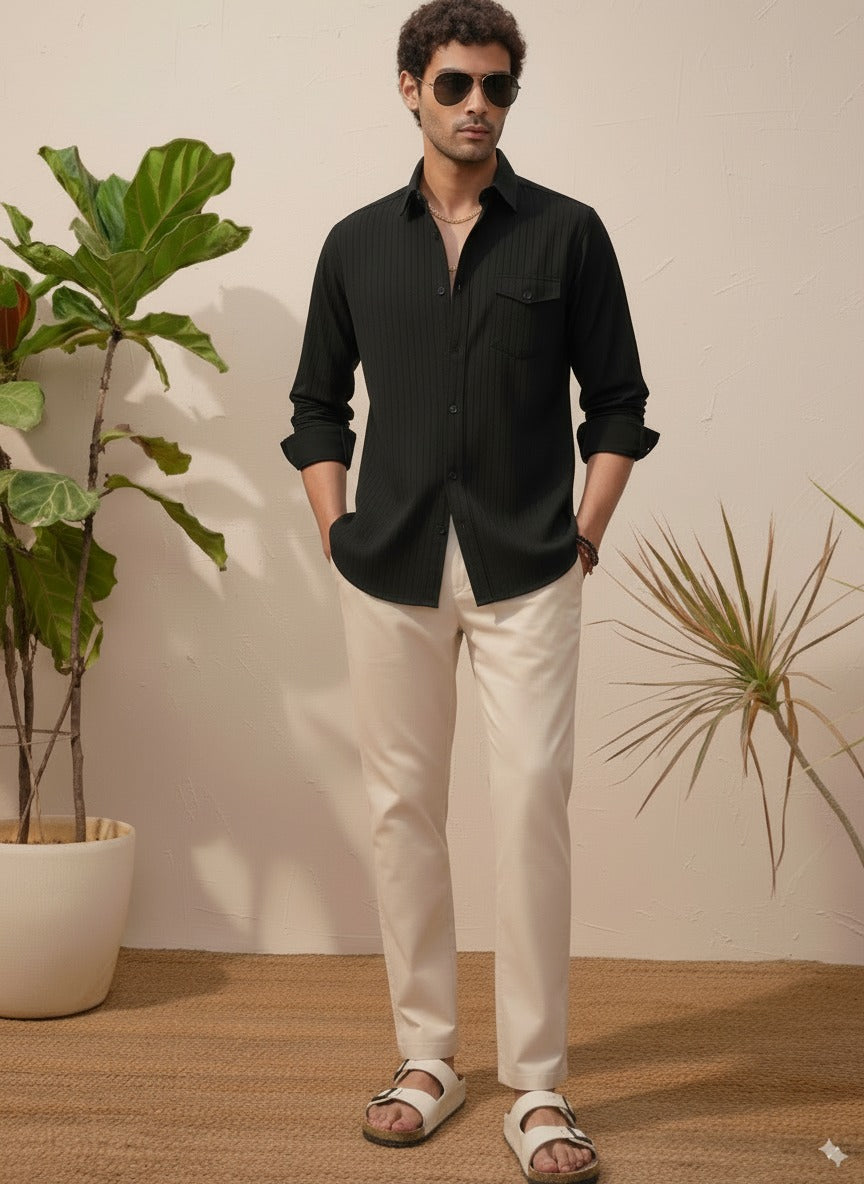 Black Color Striped Jacquard Shirt
