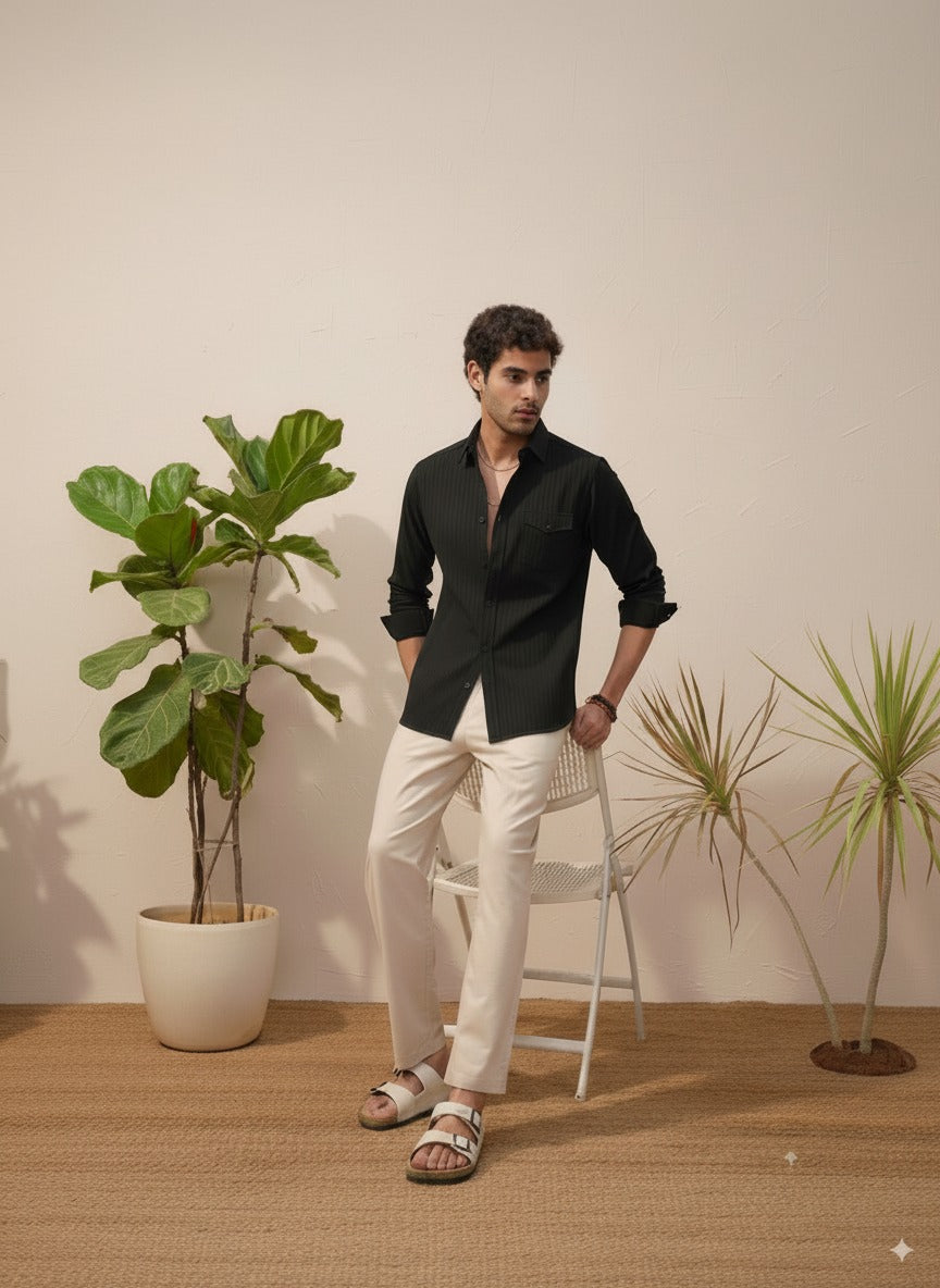 Black Color Striped Jacquard Shirt