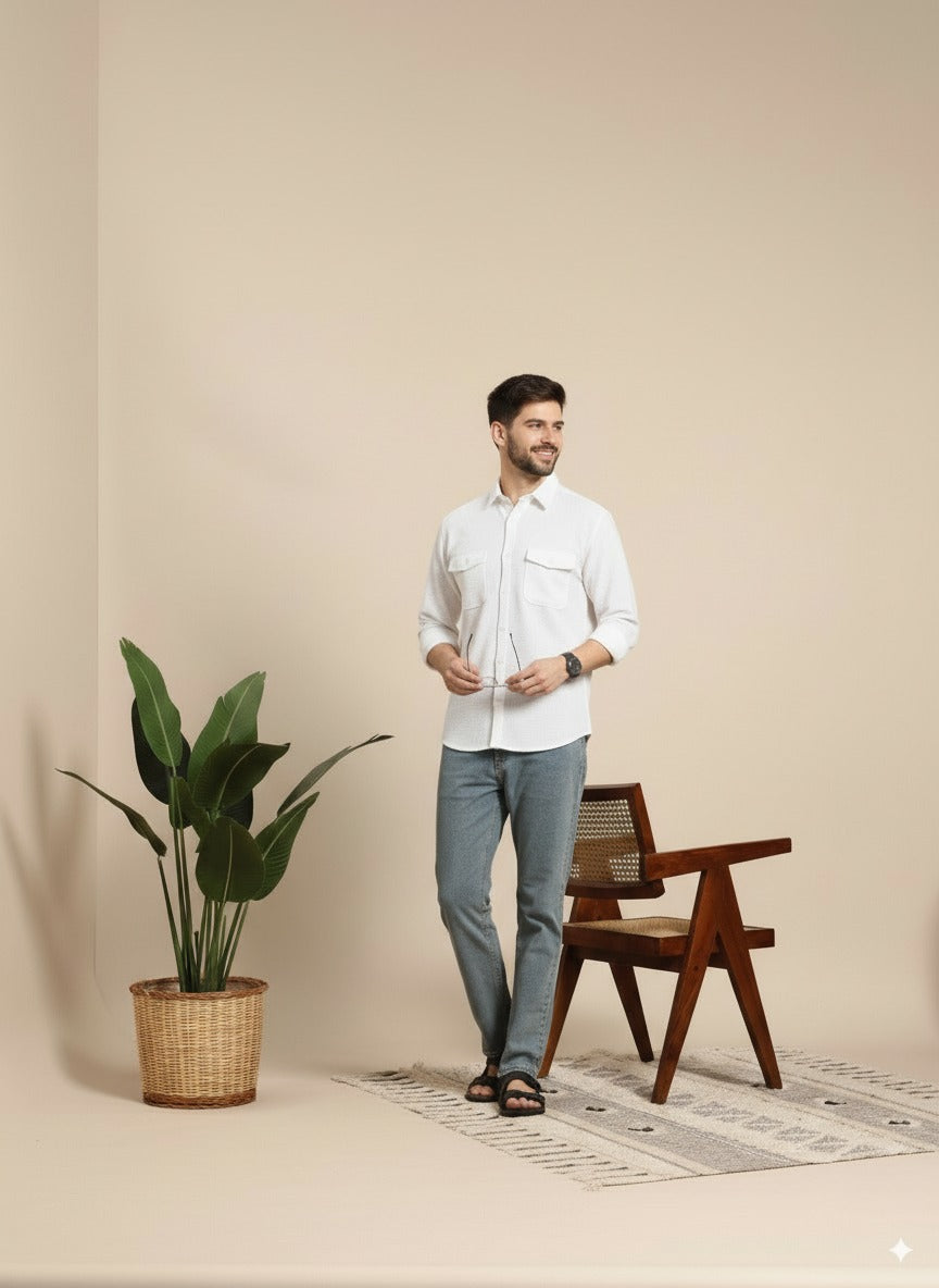 White Color Jacquard Shirt
