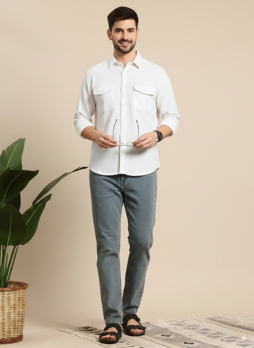 White Color Jacquard Shirt