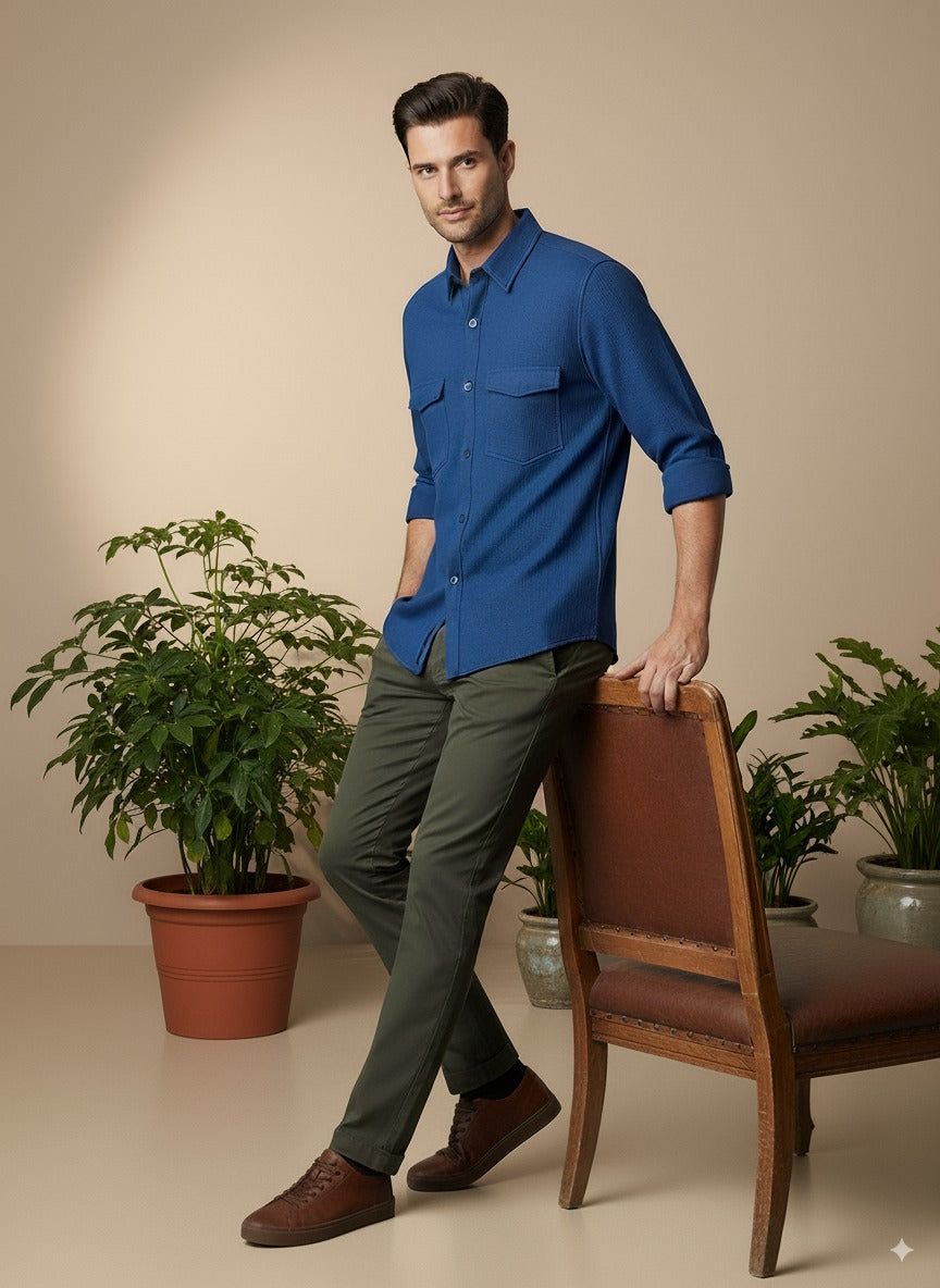 Navy Blue Color Knitted Jacquard Shirt