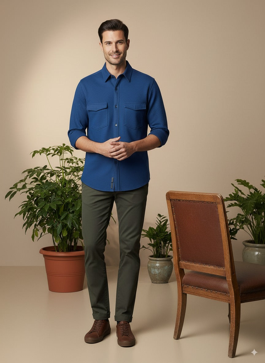 Navy Blue Color Knitted Jacquard Shirt