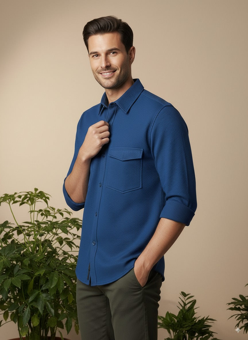 Navy Blue Color Knitted Jacquard Shirt
