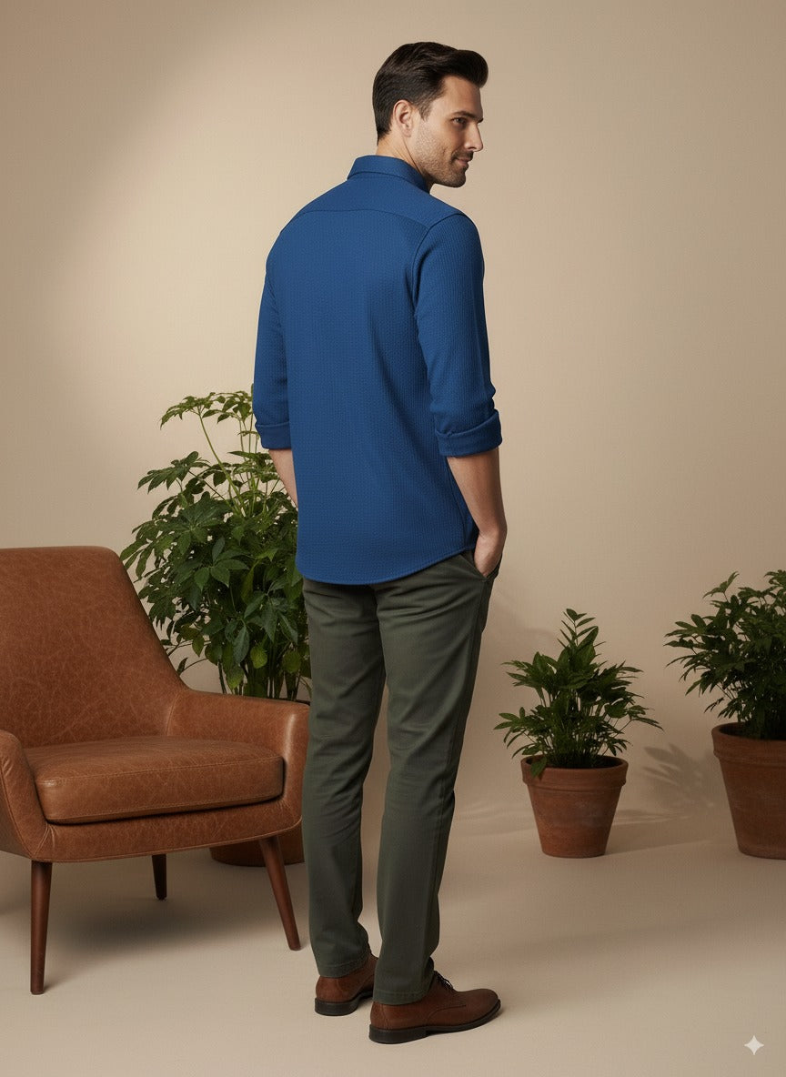 Navy Blue Color Knitted Jacquard Shirt