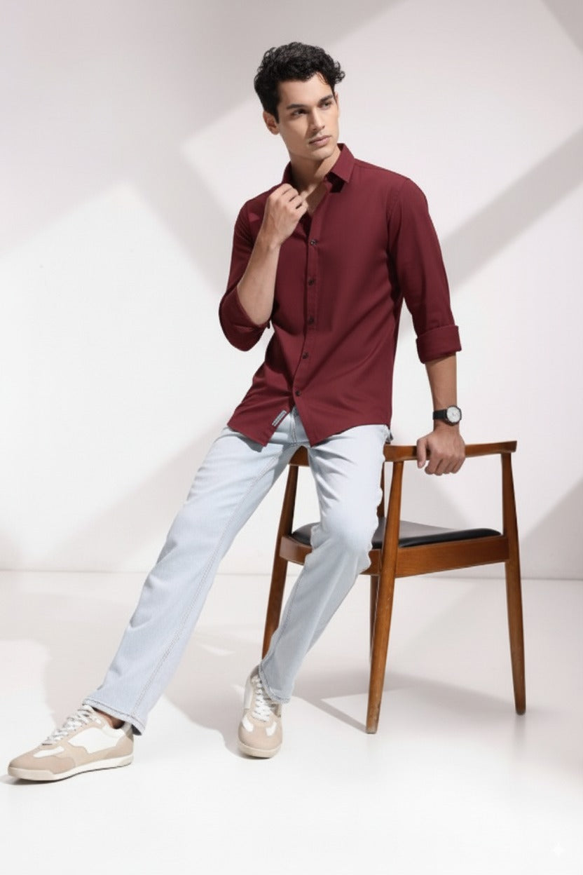 Maroon Color Jacquard Shirt