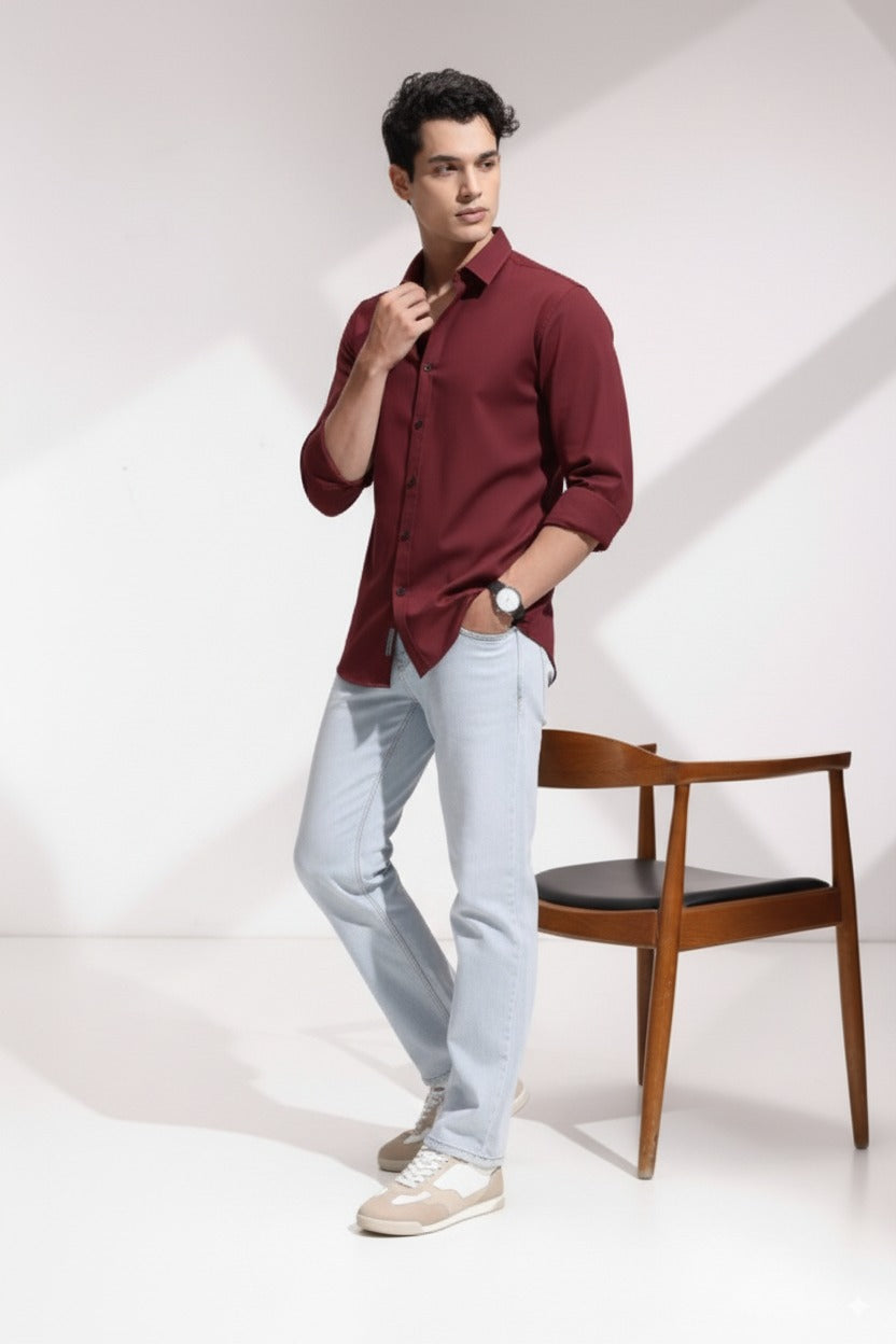 Maroon Color Jacquard Shirt
