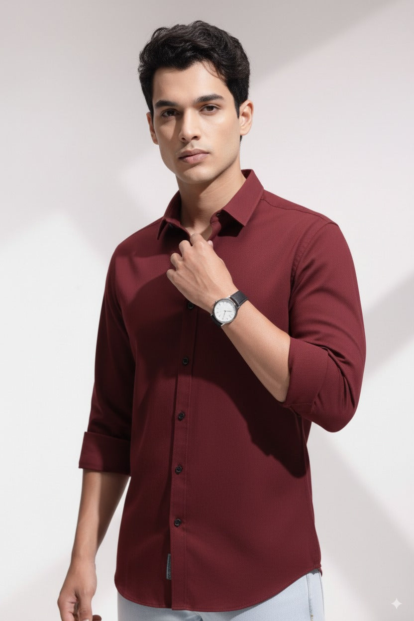 Maroon Color Jacquard Shirt