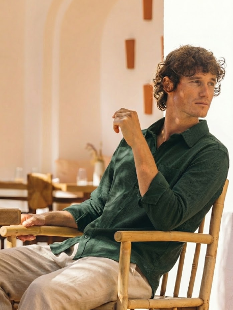 Royal Green Color Textured Design Jacquard Fabric Shirt