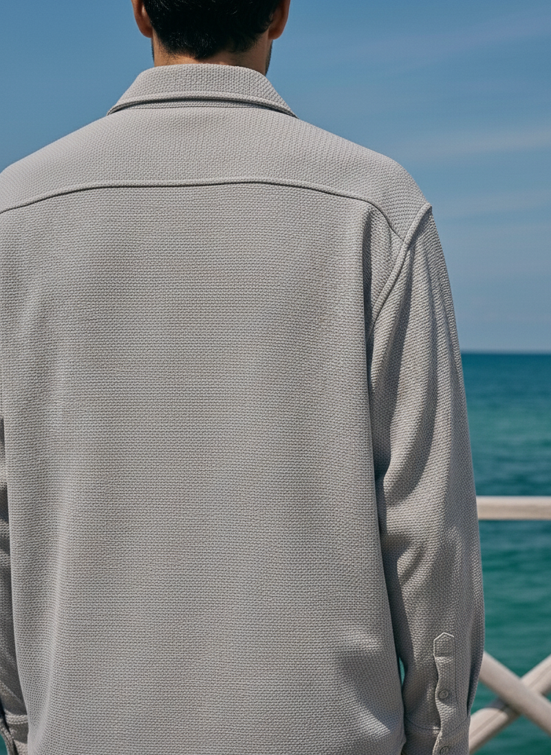 Smoke Color Textured Design Jacquard Fabric Shirt