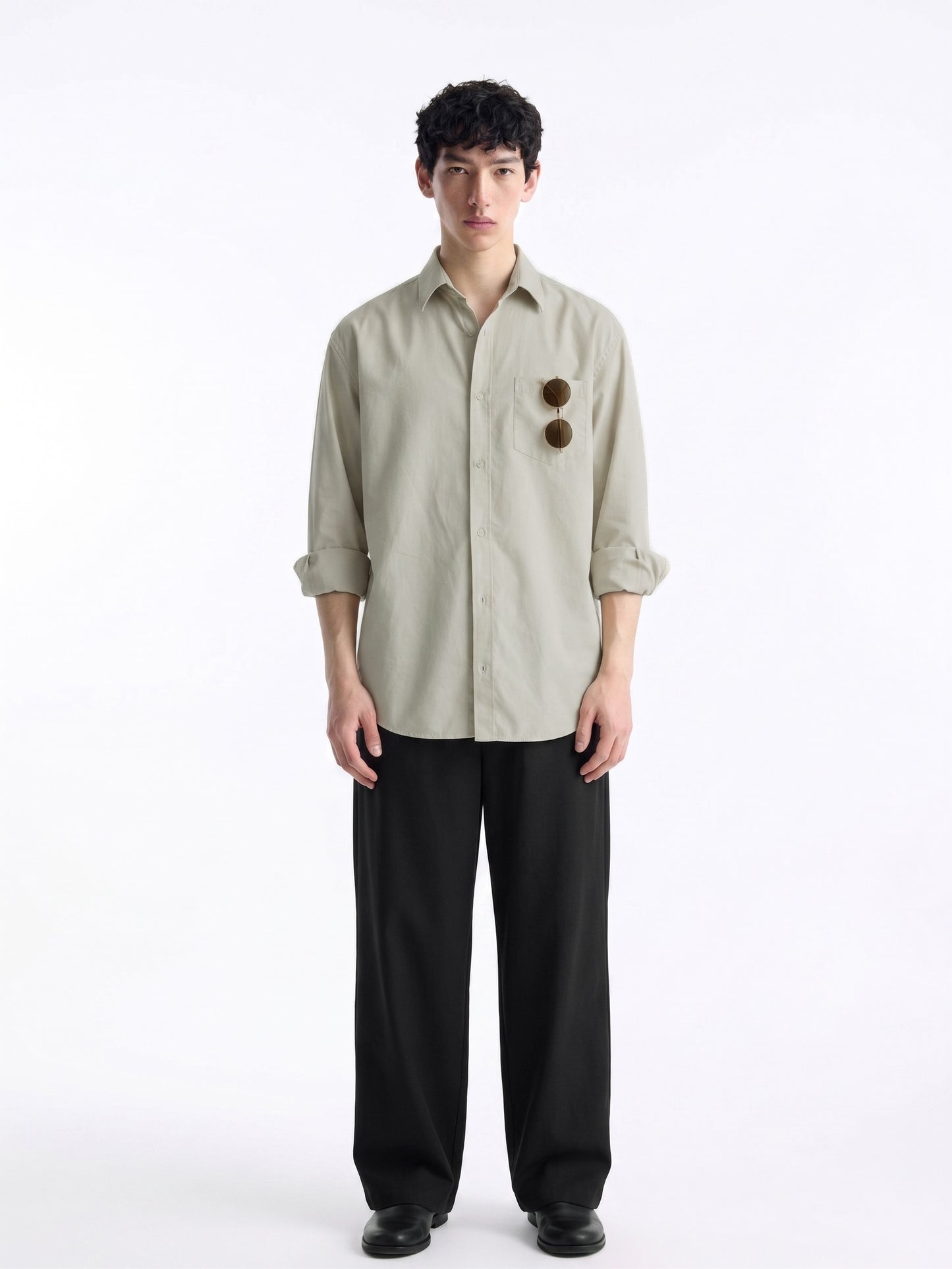 Refined Sage Cotton Button-Up Shirt with Chest Pocket – Lightweight Contemporary Luxury for Men