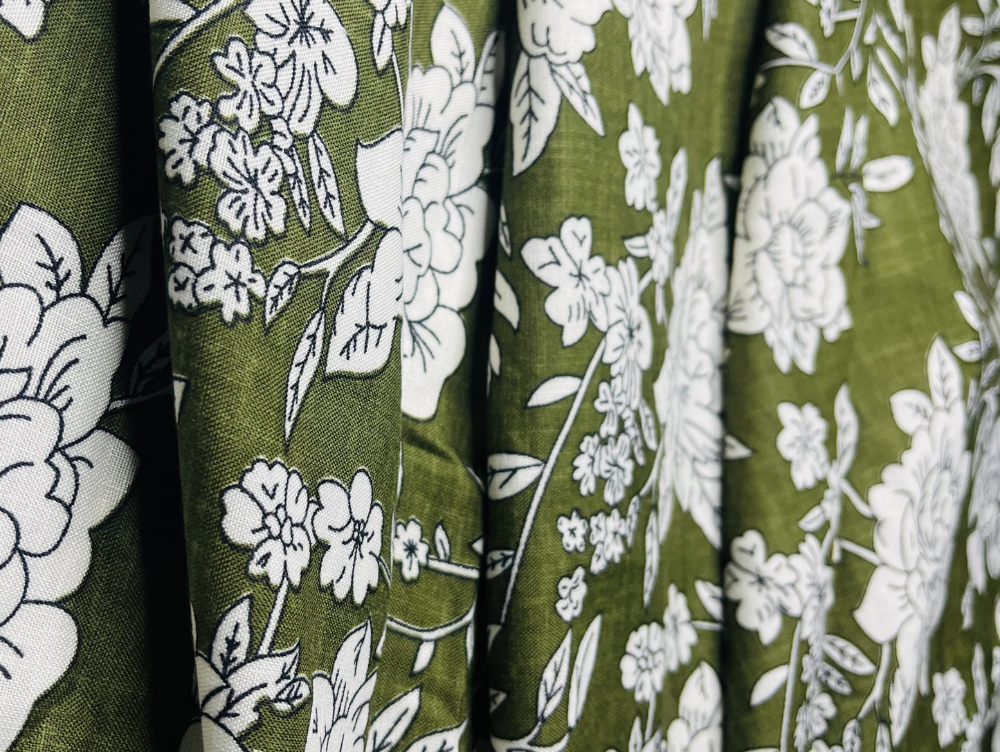 Floral Print Olive Color Pure Cotton Fabric (Width 58 Inches)