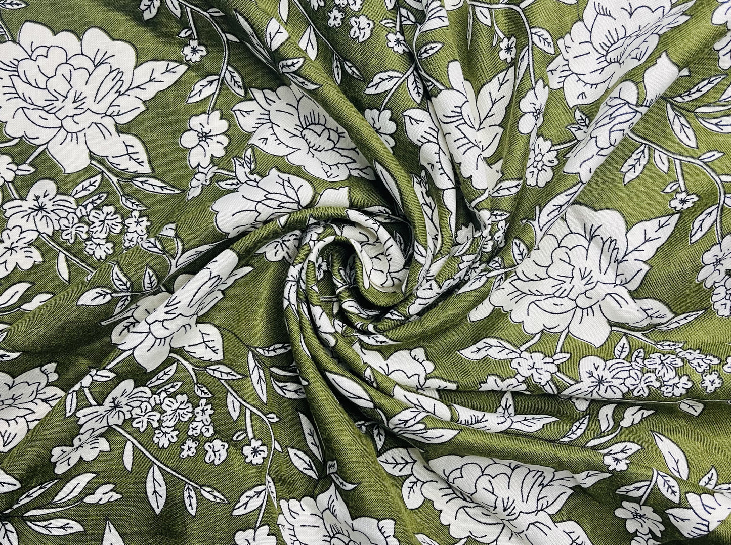 Floral Print Olive Color Pure Cotton Fabric (Width 58 Inches)