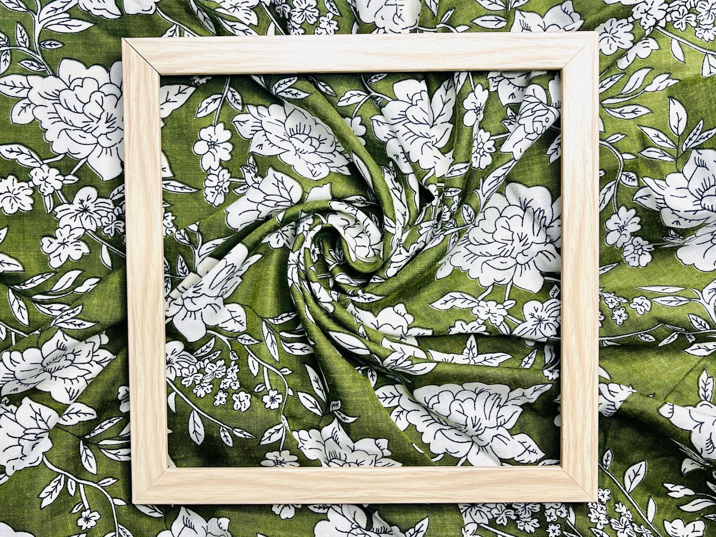 Floral Print Olive Color Pure Cotton Fabric (Width 58 Inches)