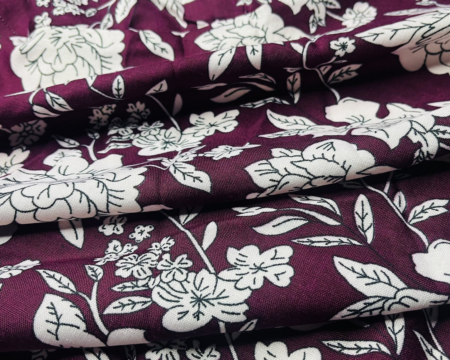 Floral Print Maroon Color Pure Cotton Fabric (Width 58 Inches)