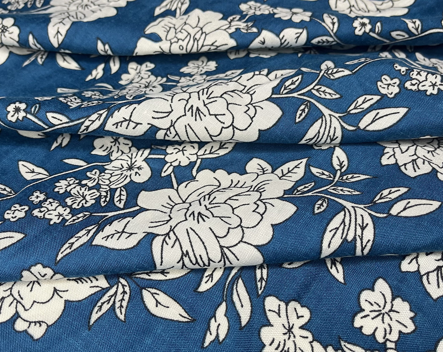 Floral Print Sky Blue Color Pure Cotton Fabric (Width 58 Inches)