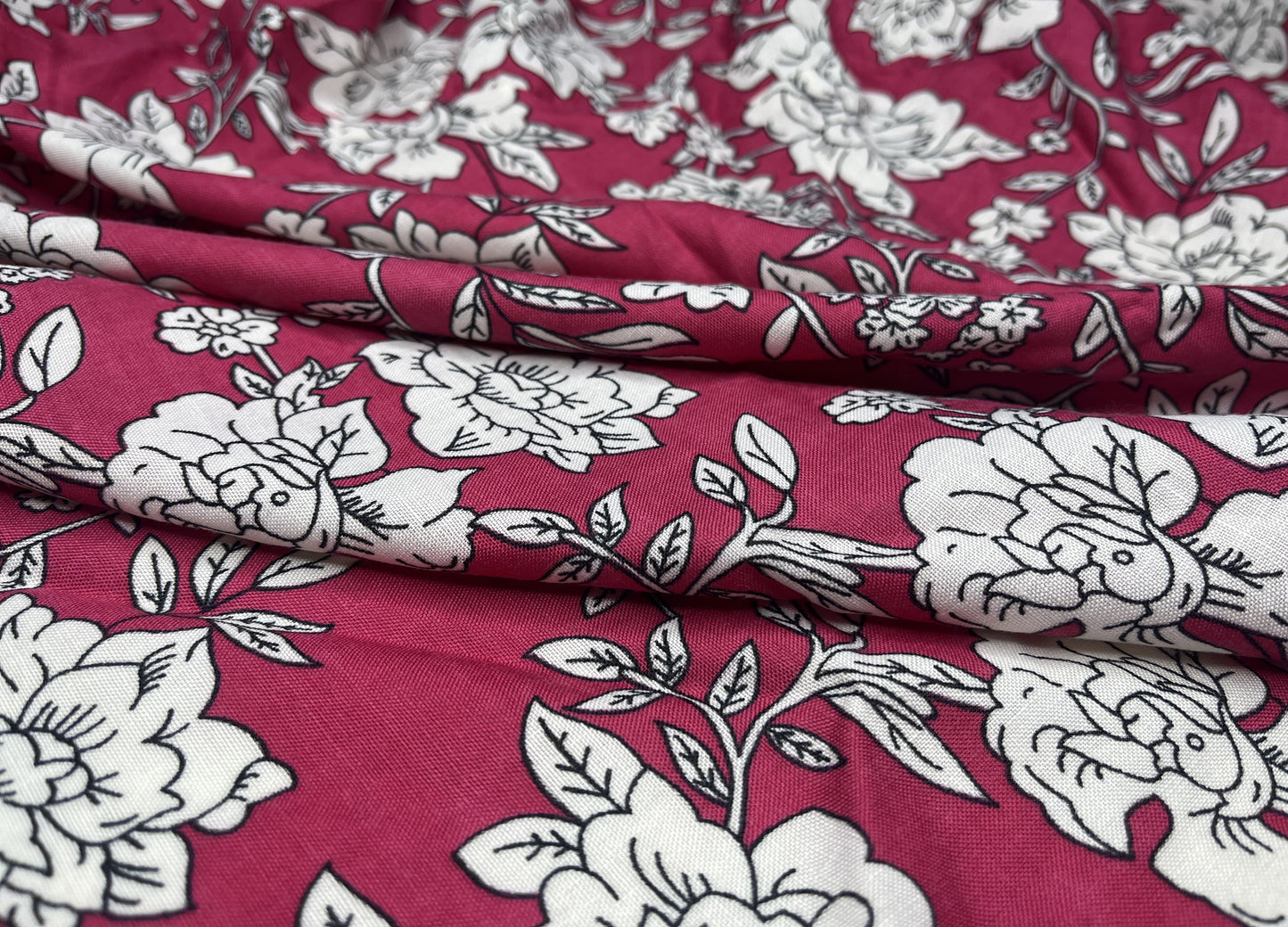 Floral Print Pink Color Pure Cotton Fabric (Width 58 Inches)