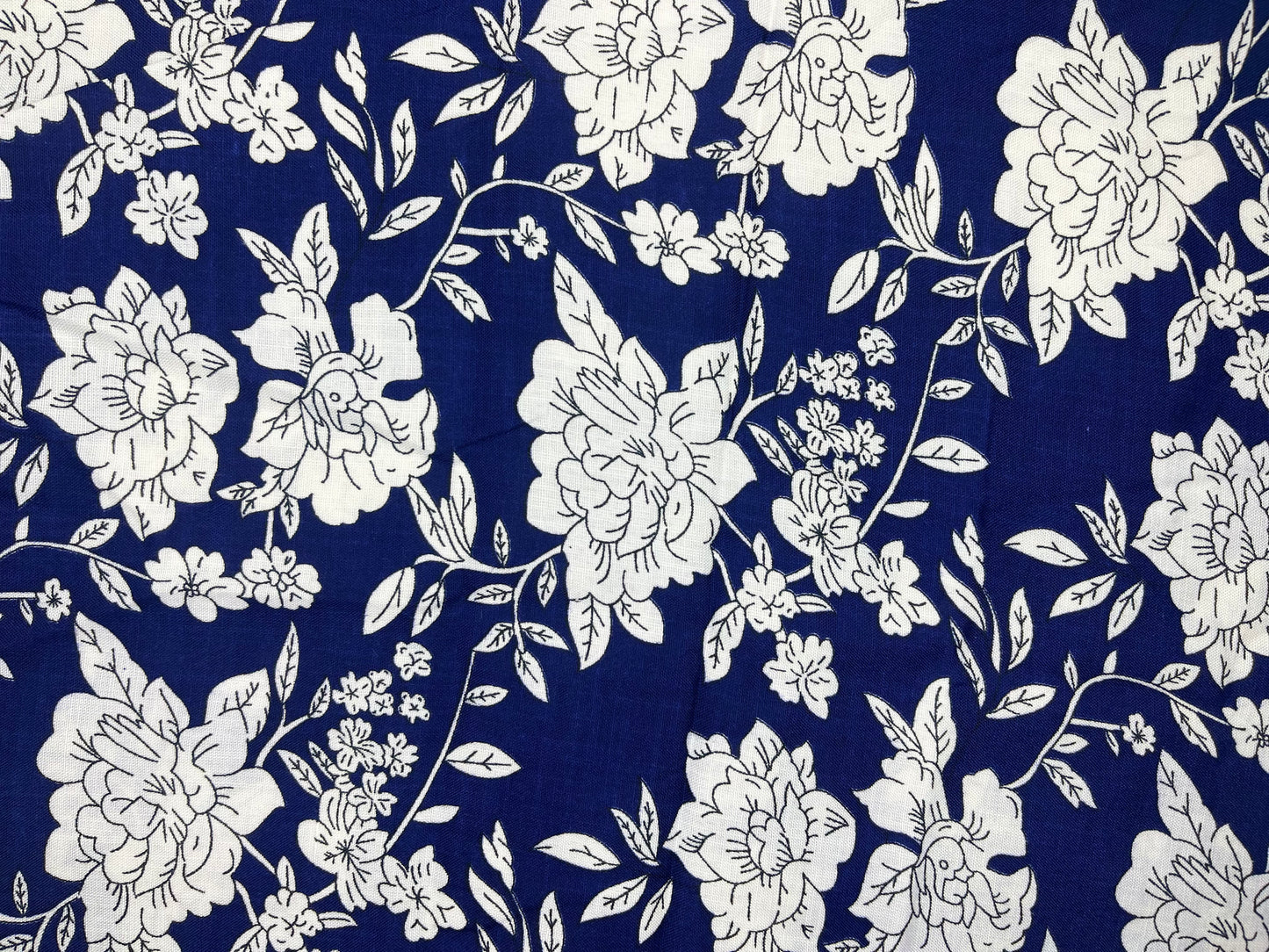 Floral Print Dark Blue Color Pure Cotton Fabric (Width 58 Inches)