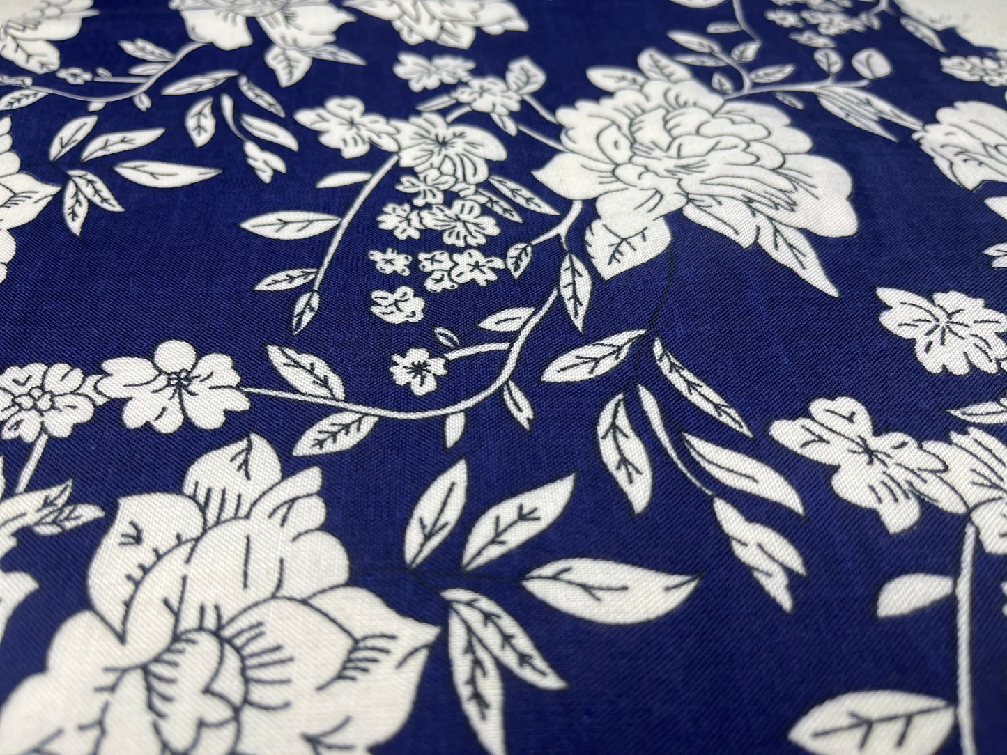 Floral Print Dark Blue Color Pure Cotton Fabric (Width 58 Inches)