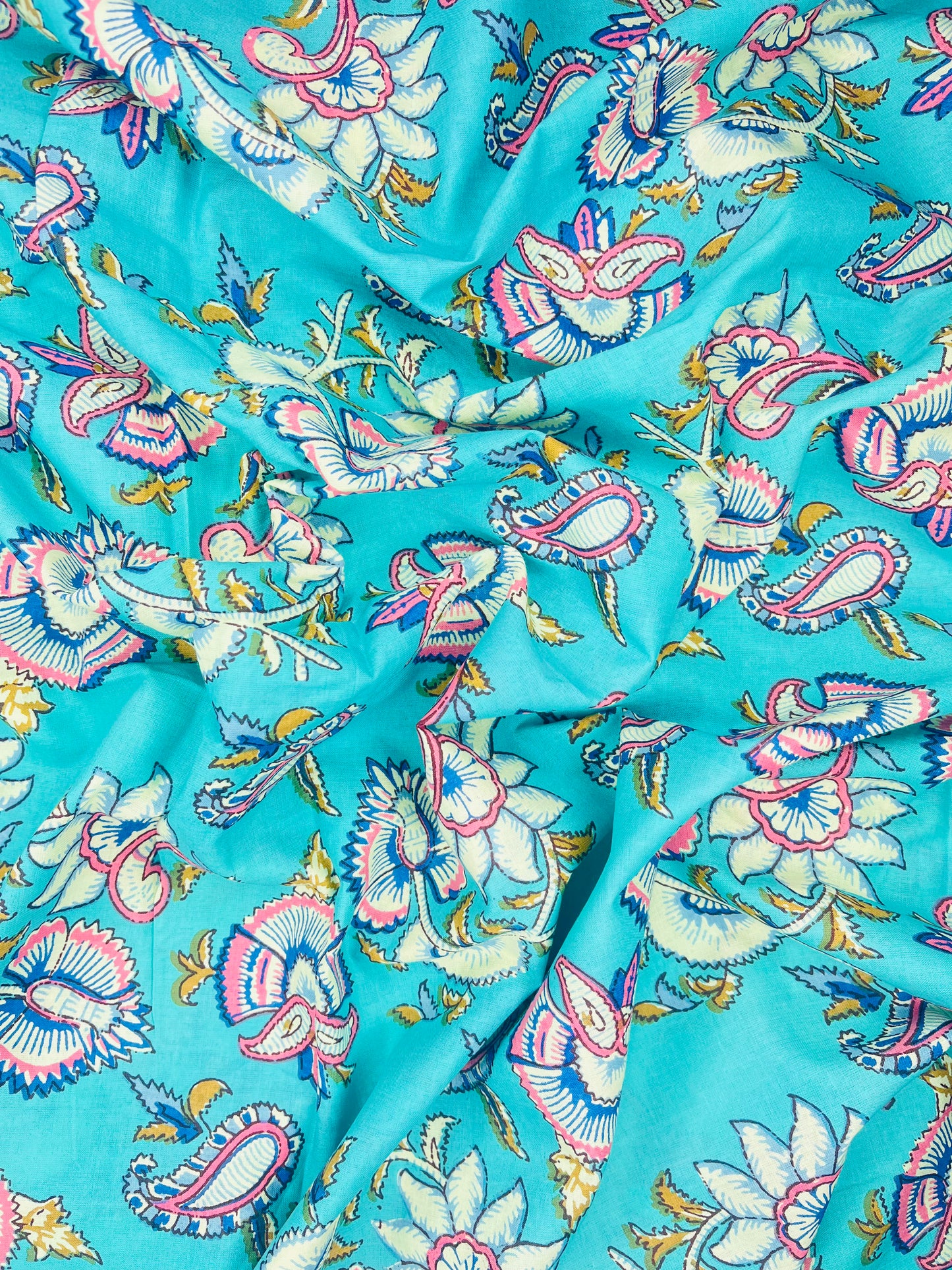 Multi Color Leave Print Pure Jaipuri Cotton Fabric (Width 42 Inches)